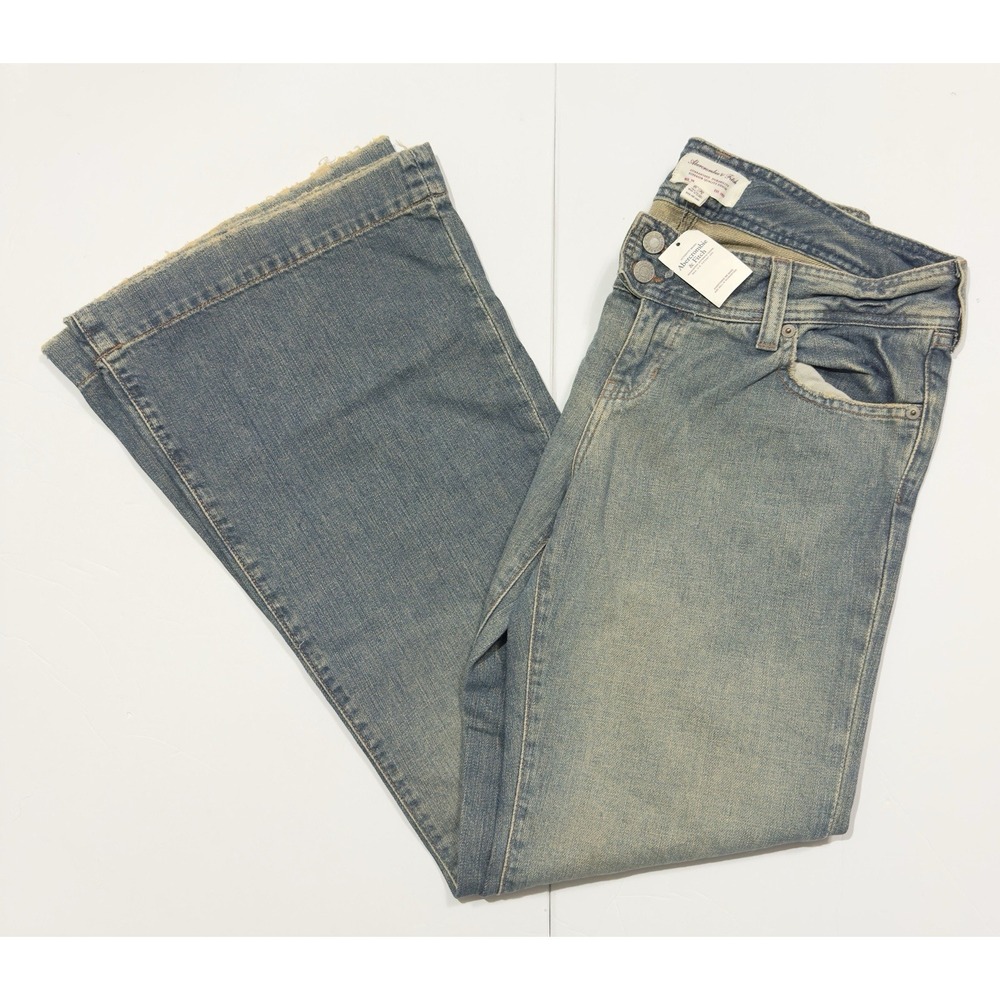 ABERCROMBIE FITCH Women Acid Wash Bootcut Flare Wide Leg Distressed Jeans 6 Fray